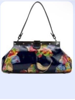 Patricia Nash Ferrara LG Frame Satchel Bag.La Fleur Navy Print.